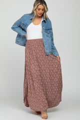 Mauve Floral Smocked Waist Maternity Maxi Skirt