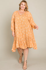 Peach Floral Ruffle Hem Plus Dress