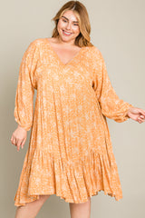 Peach Floral Ruffle Hem Plus Dress