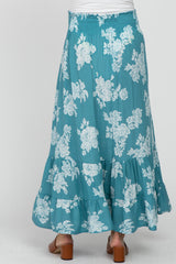 Teal Floral Smocked Elastic Waist Maternity Maxi Skirt