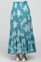 Teal Floral Smocked Elastic Waist Maxi Skirt