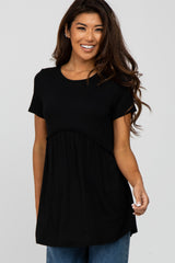 Black Solid Crochet Peplum Maternity Top