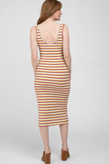 Multi-Color Striped Ribbed Snap Front Midi Dress