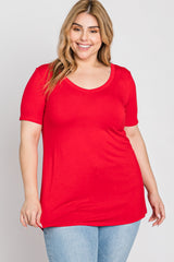 Red V-Neck Short Sleeve Plus Top