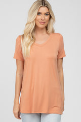 Salmon V-Neck Short Sleeve Maternity Top