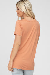 Salmon V-Neck Short Sleeve Top