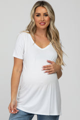 White V-Neck Short Sleeve Maternity Top