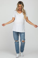 White V-Neck Short Sleeve Maternity Top