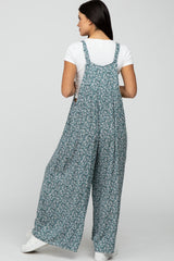 Teal Floral Overall Cropped Jumpsuit