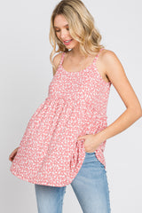 Coral Floral Ribbed Babydoll Maternity Top