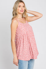 Coral Floral Ribbed Babydoll Top