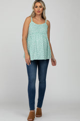 Mint Green Floral Ribbed Babydoll Maternity Top