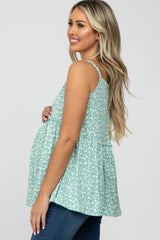 Mint Green Floral Ribbed Babydoll Maternity Top