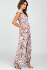 Pink Floral Smocked Maxi Dress