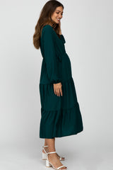 Forest Green Long Sleeve Tiered Maternity Maxi Dress