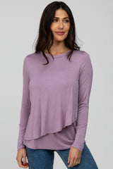 Lavender Solid Layered Front Long Sleeve Maternity/Nursing Top