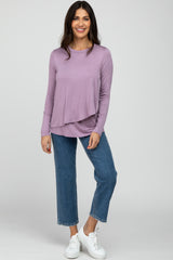 Lavender Solid Layered Front Long Sleeve Nursing Top