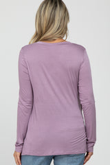 Lavender Solid Layered Front Long Sleeve Maternity/Nursing Top