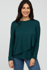 Forest Green Solid Layered Front Long Sleeve Nursing Top