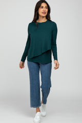 Forest Green Solid Layered Front Long Sleeve Nursing Top