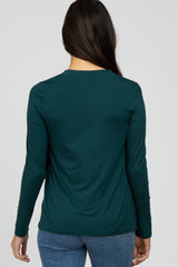 Forest Green Solid Layered Front Long Sleeve Nursing Top