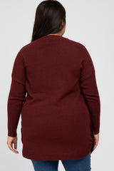 Burgundy Brushed Side Button Round Hem Plus Tunic