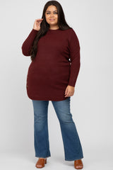 Burgundy Brushed Side Button Round Hem Maternity Plus Tunic