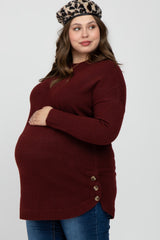 Burgundy Brushed Side Button Round Hem Maternity Plus Tunic