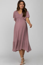 Lilac Smocked Ruffle Maternity Dress