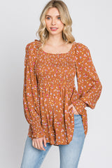 Rust Floral Long Sleeve Maternity Blouse