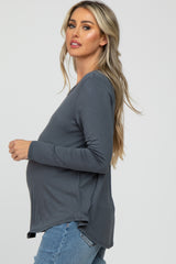 Charcoal Solid Long Sleeve Maternity Top