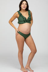 Olive Ruffle Accent Maternity Bikini Set