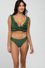 Olive Ruffle Accent Maternity Bikini Set