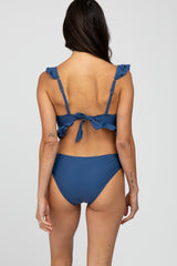 Blue Ruffle Accent Bikini Set