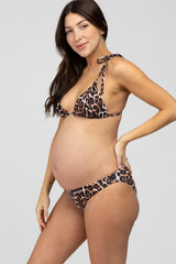 Brown Leopard Print Maternity Bikini Set