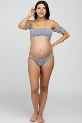 Navy Striped Off Shoulder Bikini Maternity Swim Set