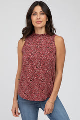 Burgundy Leopard Print Mock Neck Maternity Blouse