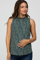 Teal Leopard Print Mock Neck Maternity Blouse