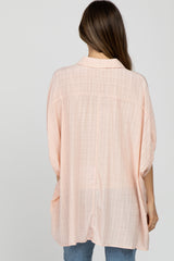 Peach Button Front Collared Oversized Maternity Blouse