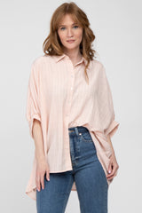 Peach Button Front Collared Oversized Maternity Blouse