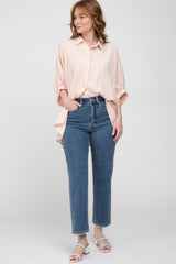 Peach Button Front Collared Oversized Blouse