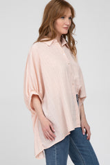 Peach Button Front Collared Oversized Blouse