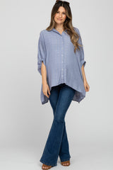 Blue Button Front Collared Oversized Maternity Blouse