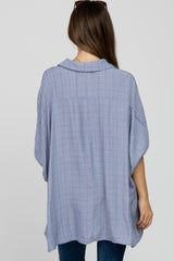 Blue Button Front Collared Oversized Maternity Blouse