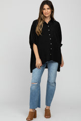 Black Button Front Collared Oversized Maternity Blouse