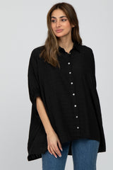 Black Button Front Collared Oversized Maternity Blouse