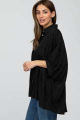 Black Button Front Oversized Blouse