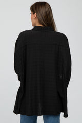 Black Button Front Oversized Blouse