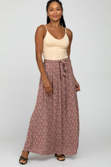 Mauve Floral Front Tie Maternity Maxi Skirt