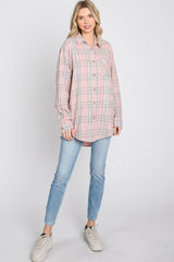 Pink Plaid Button Up Collared Flannel Top